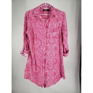 Lauren Ralph‎ Lauren Monogram Roll Tab Shirt Dress Paisley Pink Cotton Women's M
